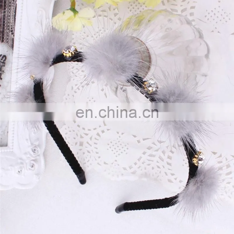 Small genuine mink fur balls hair hoop for girl handmade fur accessory