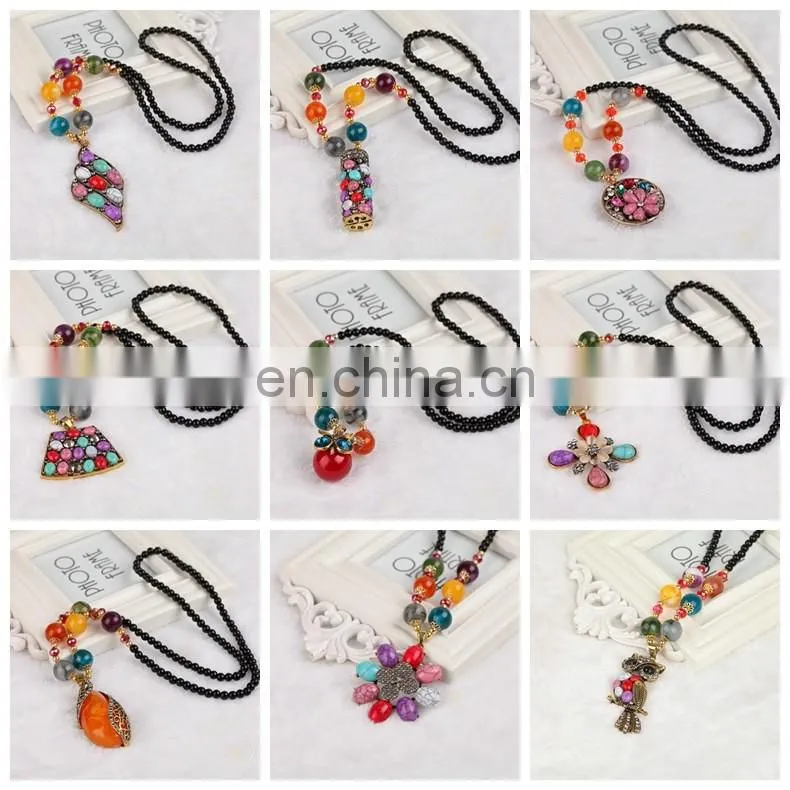2016 fashion handmade round square triangle fancy cheapest pendant handmade chunky bead necklace
