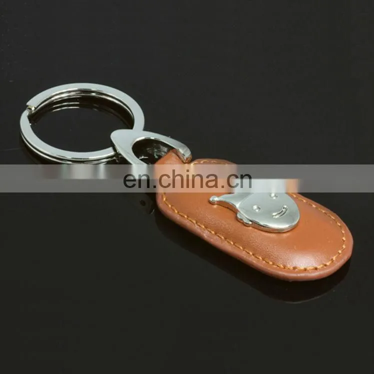 Wholesale Fashion Leopard Head Shape Metal Keychain with Leather Key Ring