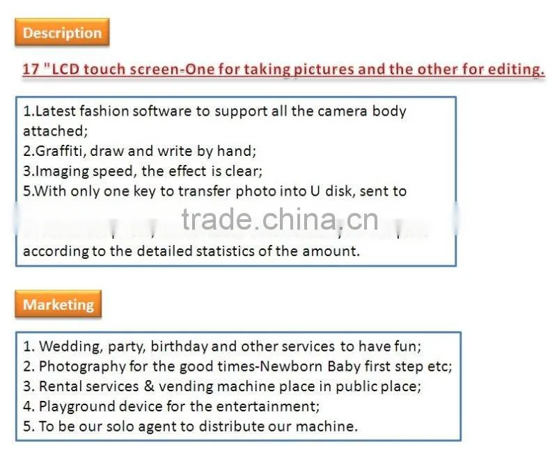 Amusement Touch Screen Kiosk Photo Vending Machine