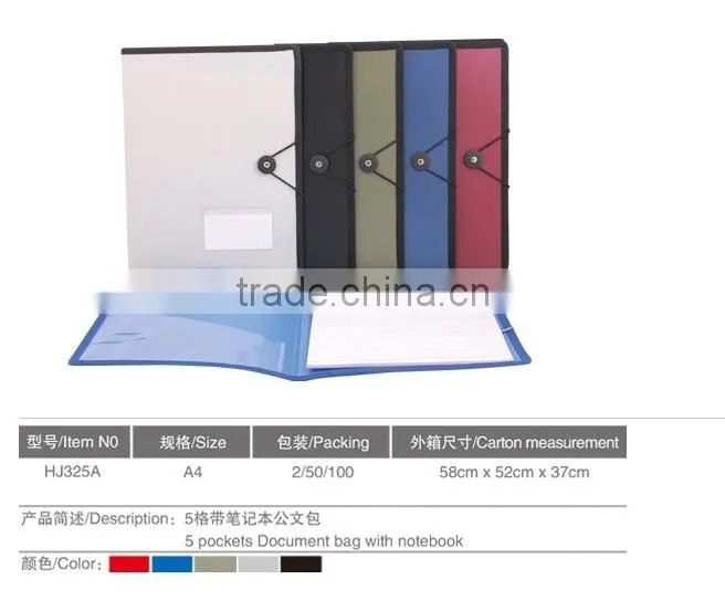 5 pockets plastic document bag/file bag with notebook