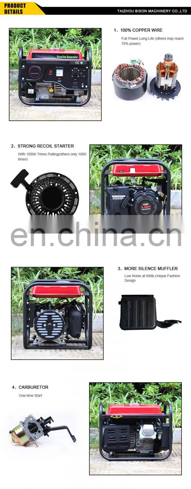 BISON CHINA 1200 watt Mini Portable Generator Air Cooled OHV Single Cylinder Engine Gasoline Generator 1.2kw