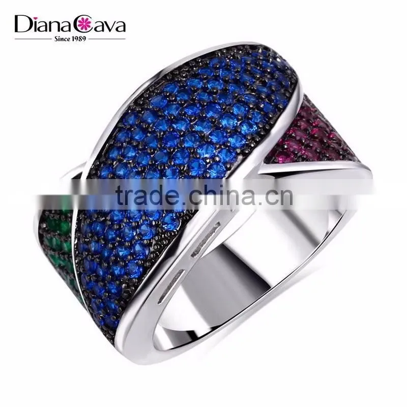 Red Blue Green Mix Color Cubic Zircon Setting Women Wild Party Jewelry Ring