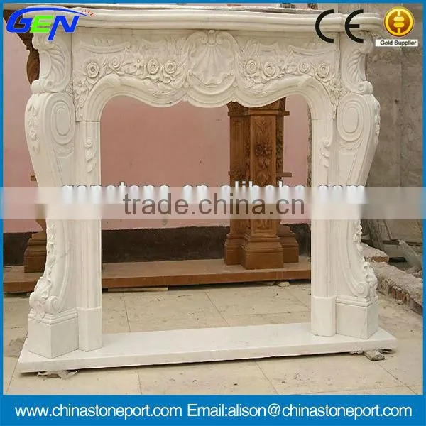 Indoor White Elegant Marble Fireplace
