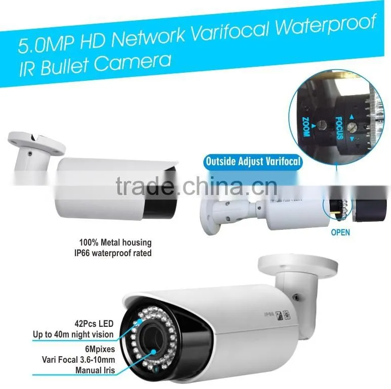 2015 NEW Starlight H.265 Surveillance Camera 2560X1920 5.0MP IP Hi3516A Chipse Sony178 CMOS Sensor Bullet Camera with Onvif 2.4