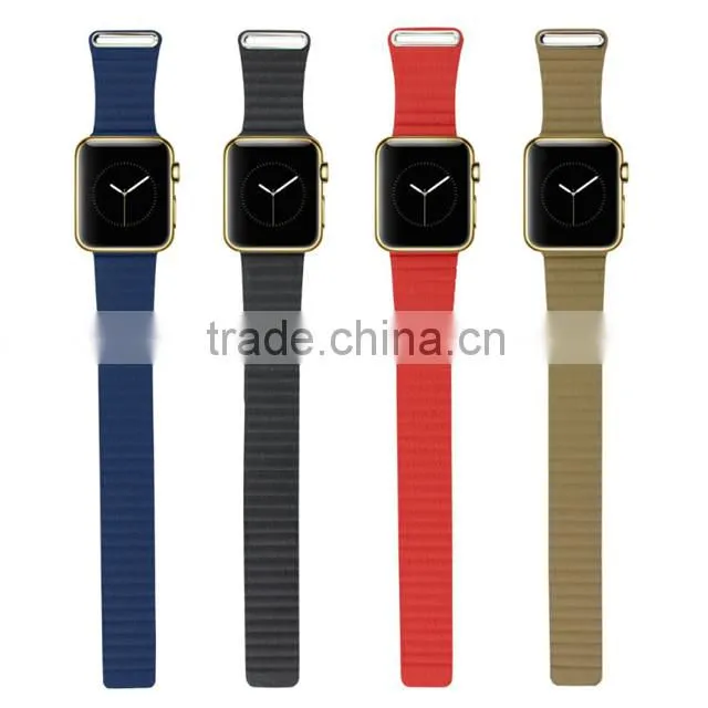 Adjustable Magnetic Closure link bracelet Genuine leather loop For Apple Watch strap