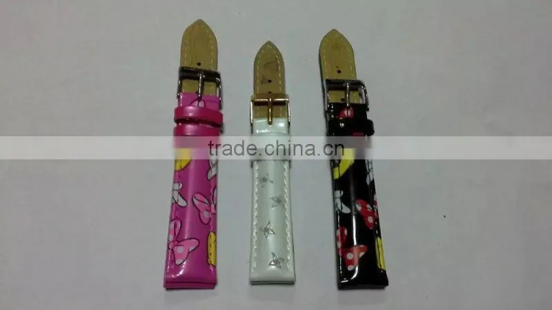 Produce & Wholesale Cartoon Print PU Leather Face Material Genuine Leather Back Material Watchbands
