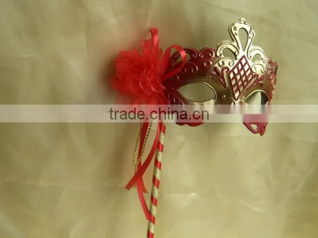 half face mask red and colorful mask with stick