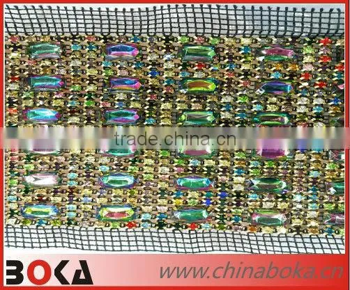 Latest design handmade rhinestones mesh lace trim for dress
