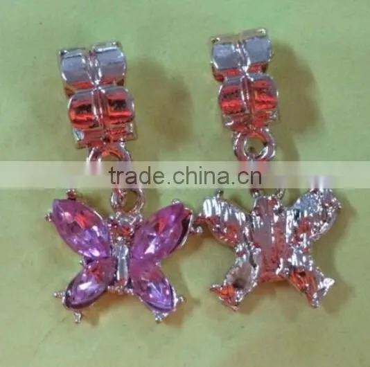 Vnistar silver plated european dangle charm hanging beads pink&purple butterfly shaped for charm jewelry PBD1988