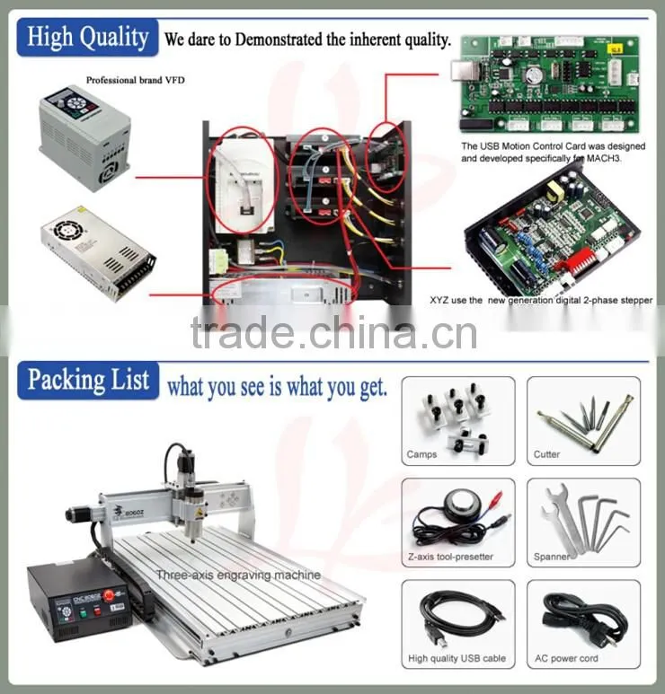 mini cnc router USB port 8060Z-USB 1500W mini cnc milling machine for hard metal aluminum wooden working
