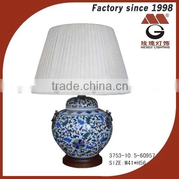 China wood base blue and white porcelain table lamp