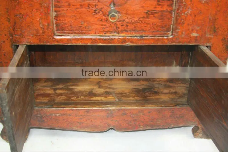 antique Chinese Gansu red distressed cabinet