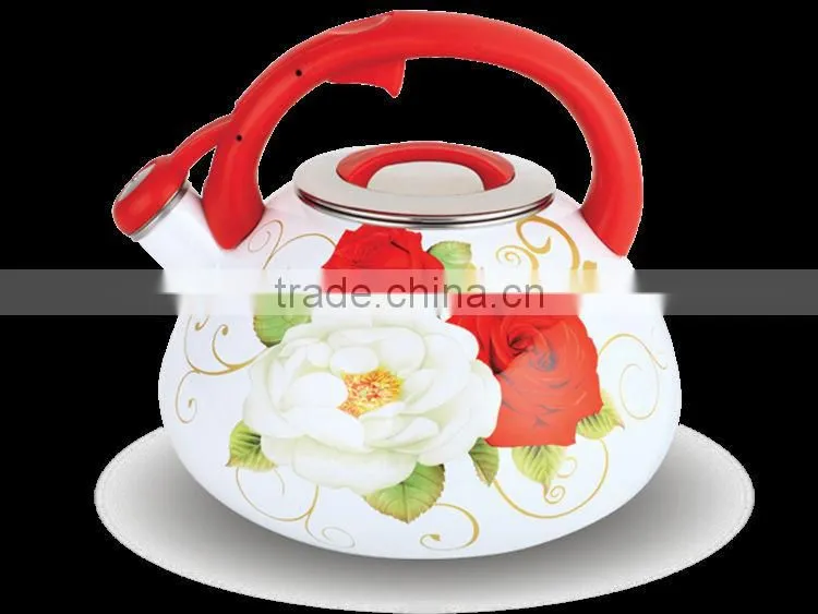 flower pattern decal exterior enamel whistling kettle