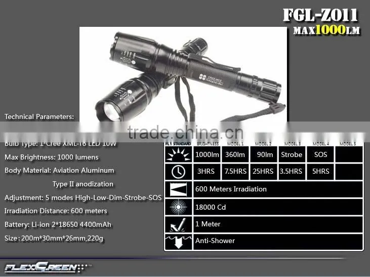 rechargable 18650 battery zoom function T6 LED torch