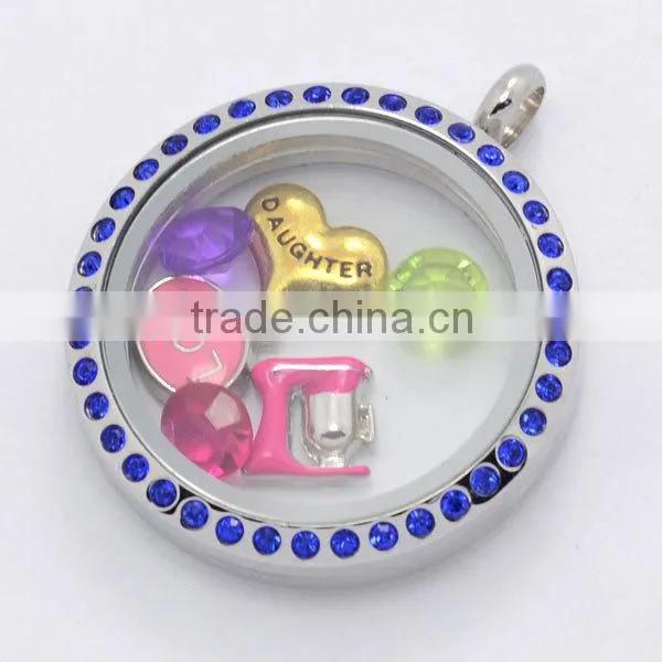 Multicolor 30mm round magnetic floating charms locket, stainless steel custom floating locket for girls