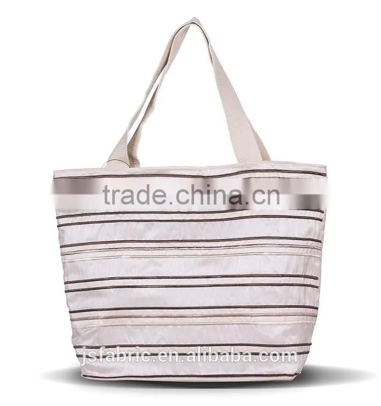 Silver Color Stripes Embroidery Elegant Women Canvas Tote Bag