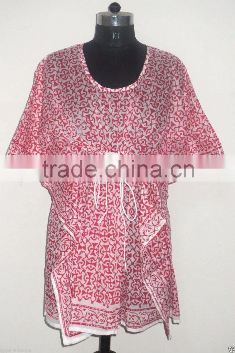 Hand Block Printed Women Casual Wear Kaftan Sexy Fashionable Maxi Dress Designer Beach Wear Poncho Kimono