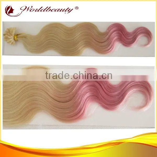 Italy glue grade AAAAA hair extention,two tone color
