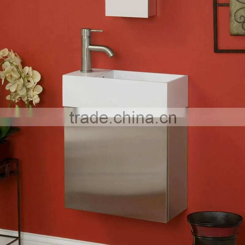 Simple European Solid Wood Bathroom Cabinet With Marble Countertop