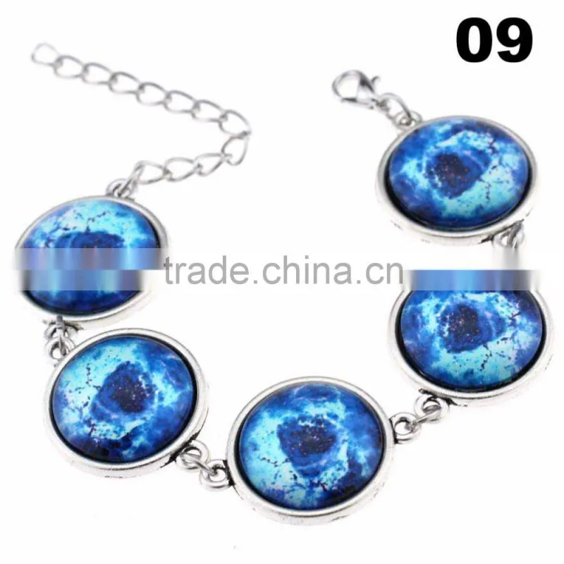 Wholesale Cabochon Glass Nebula Bangle -Galaxy Space -Novelty Metal Cuff Chain Bracelet