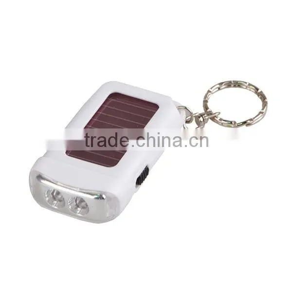 Personalized 2 LED White Plastic Solar Keychain Flashlight