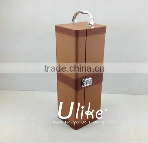 2014 Hot Sell light brown Fashion PU Leather Wine Gift Package gift box packaging With Handle wholesale wedding items