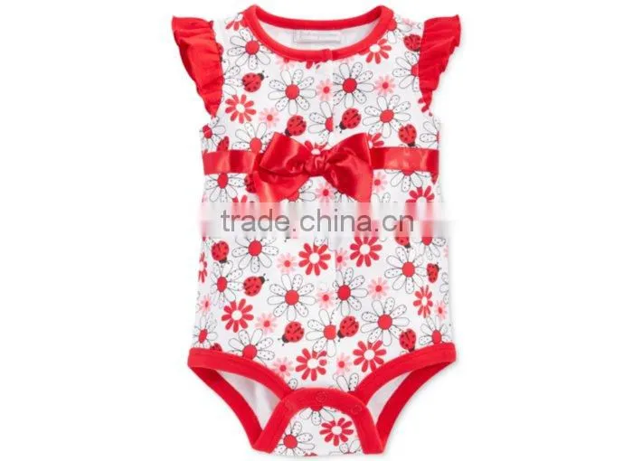 China Manufacturer Wholesale Baby Girls Printed Ruffle Sleeve Sweet Bow Romper