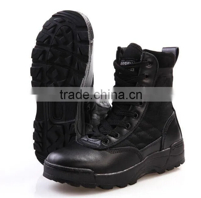 Leather fashion army man police combat black tactical boots