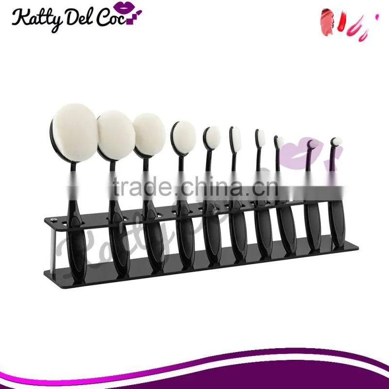 High quality 10pcs Shiny oval makeup brush set with handle white black