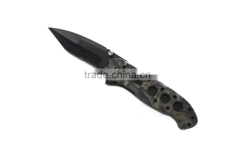 gray Camo coating Pocket Knife Camping Knife black blade