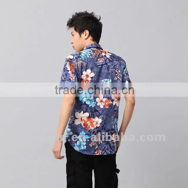 Hawaiian latest brand design Italian style 100% cotton slim fit casual trendy fashion short sleeve men printing shirt