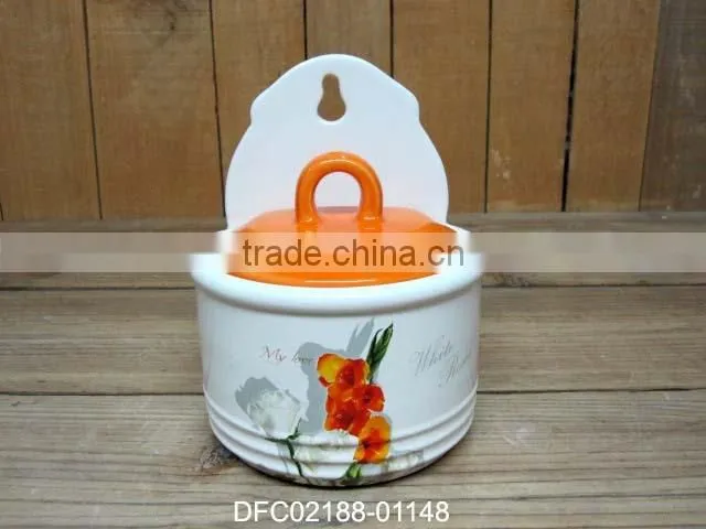 chinese ink flower decal wall ceramics spices pots with orange lids