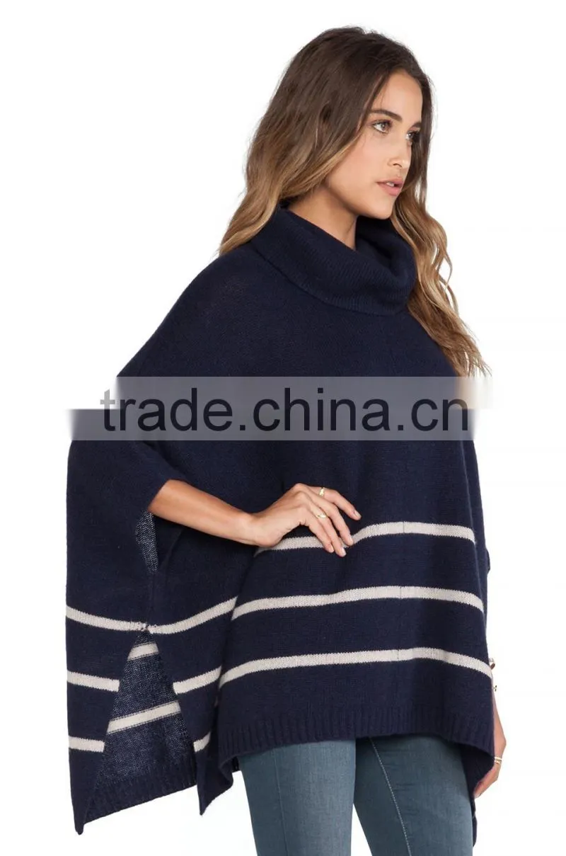Ladies striped turtleneck pullover sweater