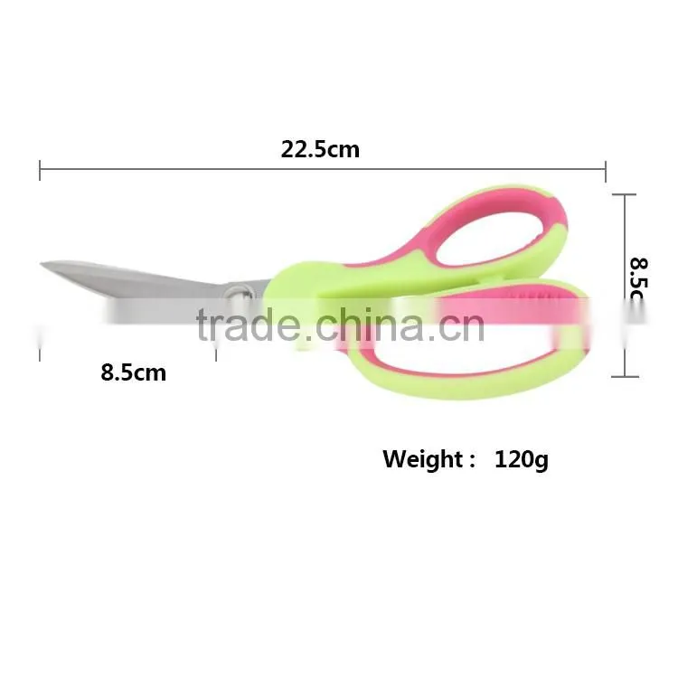 Creative bend Stainless Steel Scissors with pink and green plastic handle