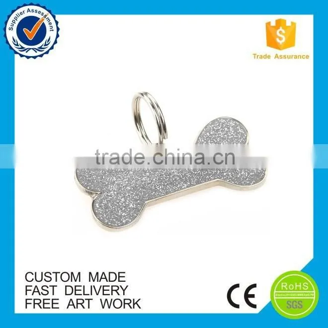 Bone shape bulk cheap custom glitter souvenir dog tag