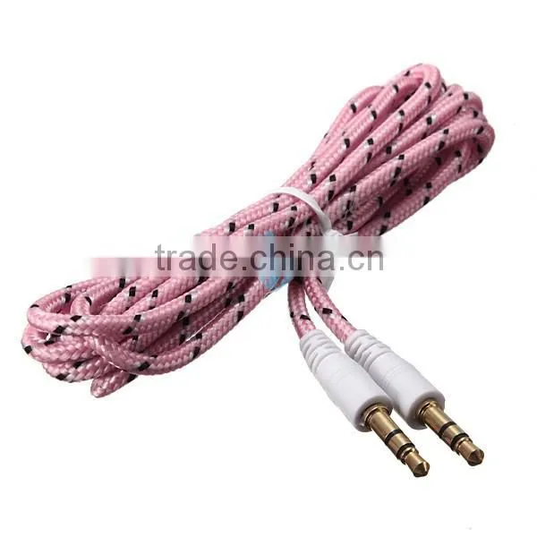 Round Car Stereo Auxiliary Cable 3.5mm Braided Fabric AUX Cable