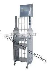 heavy duty square metal wine bottle display rack for shopping mall HSX-P-327