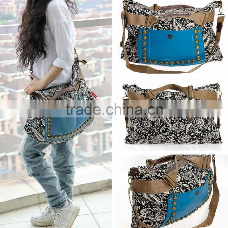 Vintage Women Canvas Leather Satchel Messenger Shoulder Handbag Shopper Bag Tote
