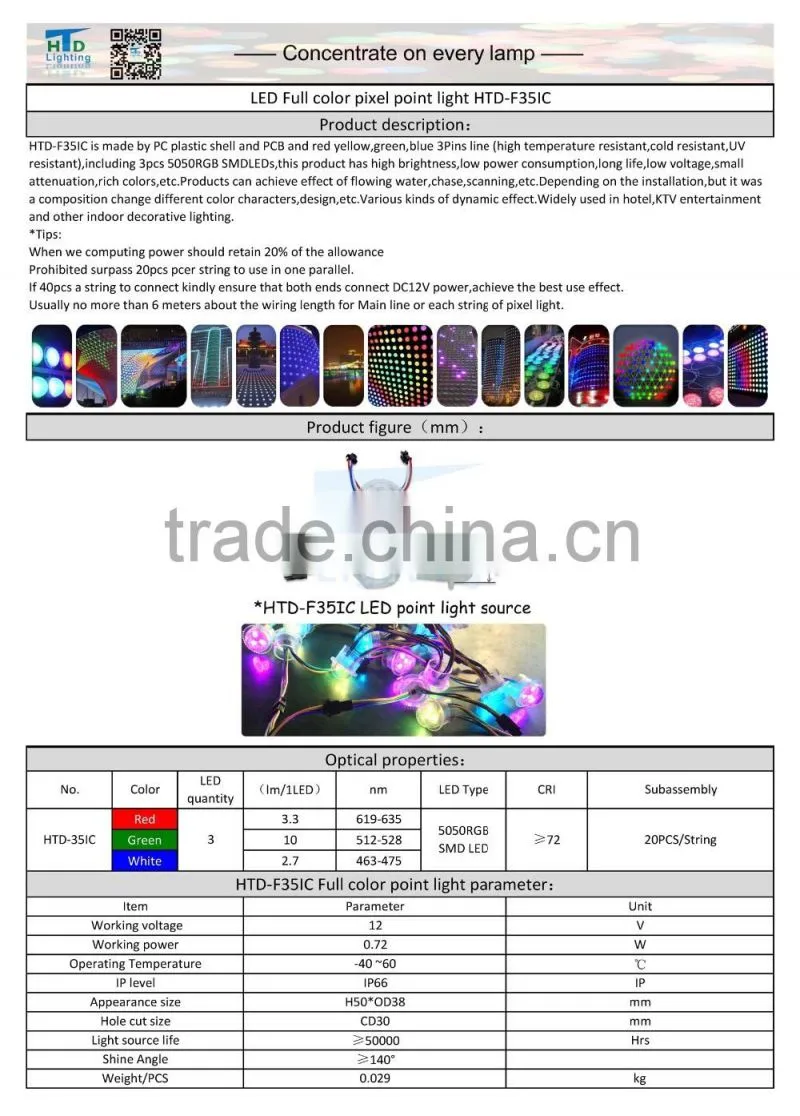 full color SMD5050RGB 3LEDs ws2811 DC12V IP65 led point source light