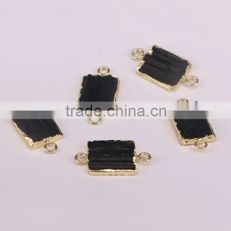 Gold Plated Natural black Tourmaline Druzy Stone Connector Beads For Jewelry Making