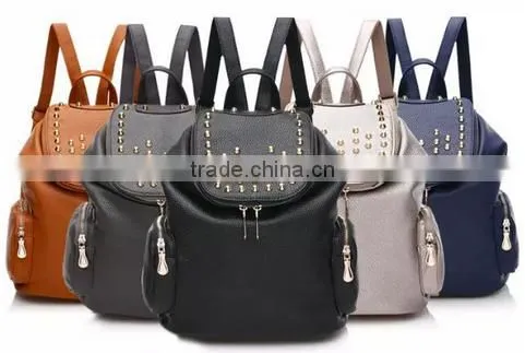 Customized latest design girls women fashion trendy rivet backpack bag