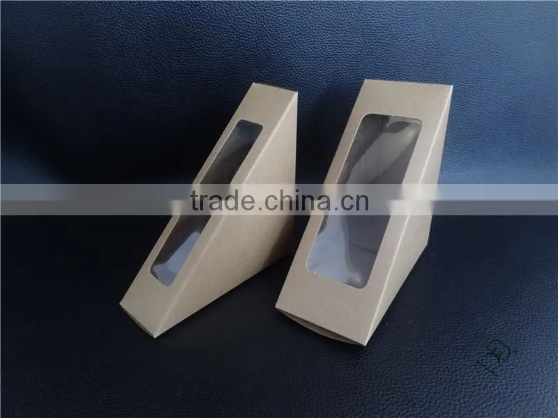Triangle kraft paper sandwich box with window, FDA food grade