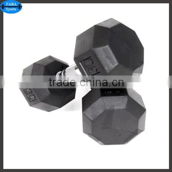 Black rubber coated hex dumbbell
