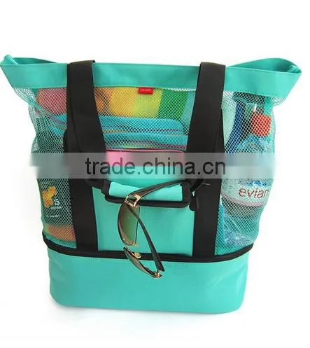 Mesh Beach Tote Bag with Insulated Picnic Cooler beach bag with pockets and zipper(YX-Z134)