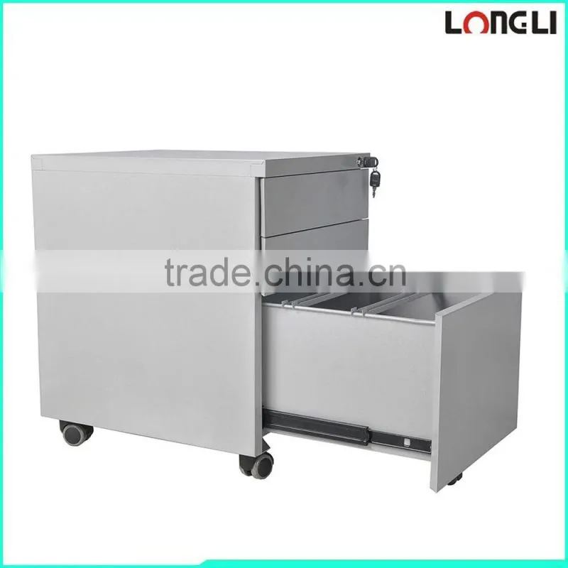 3 drawers movable steel filing cabinet , office desk under mobile pedstal