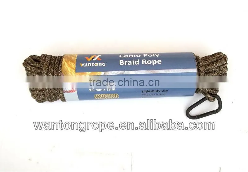 Durable Camo 16-Strands Diamond Braided Poly Rope 3/8 inch x 75 feet for Hunting / Camping