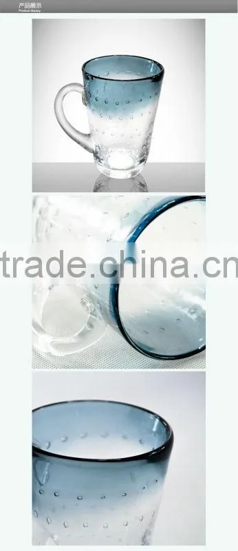 blue handle wine glass cup bubble drinking glass cup with handle