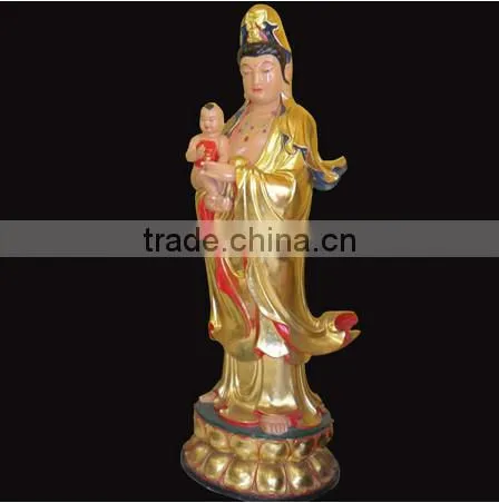 Brass Standing Kwan-yin With A Child Statue