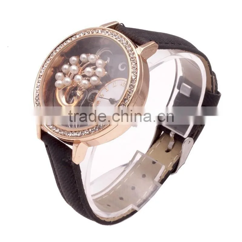 Fashion women Leather watch rhinestone crystal geneva quartz silicone watch